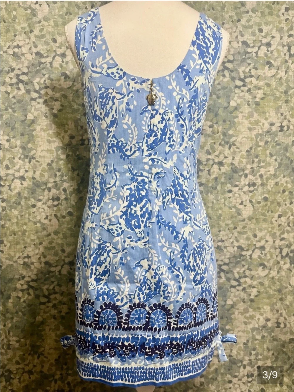 Lilly Pulitzer Blue White Coastal Print Shift Dress Turtle Zip Sleeveless Size 2 - Picture 3 of 9
